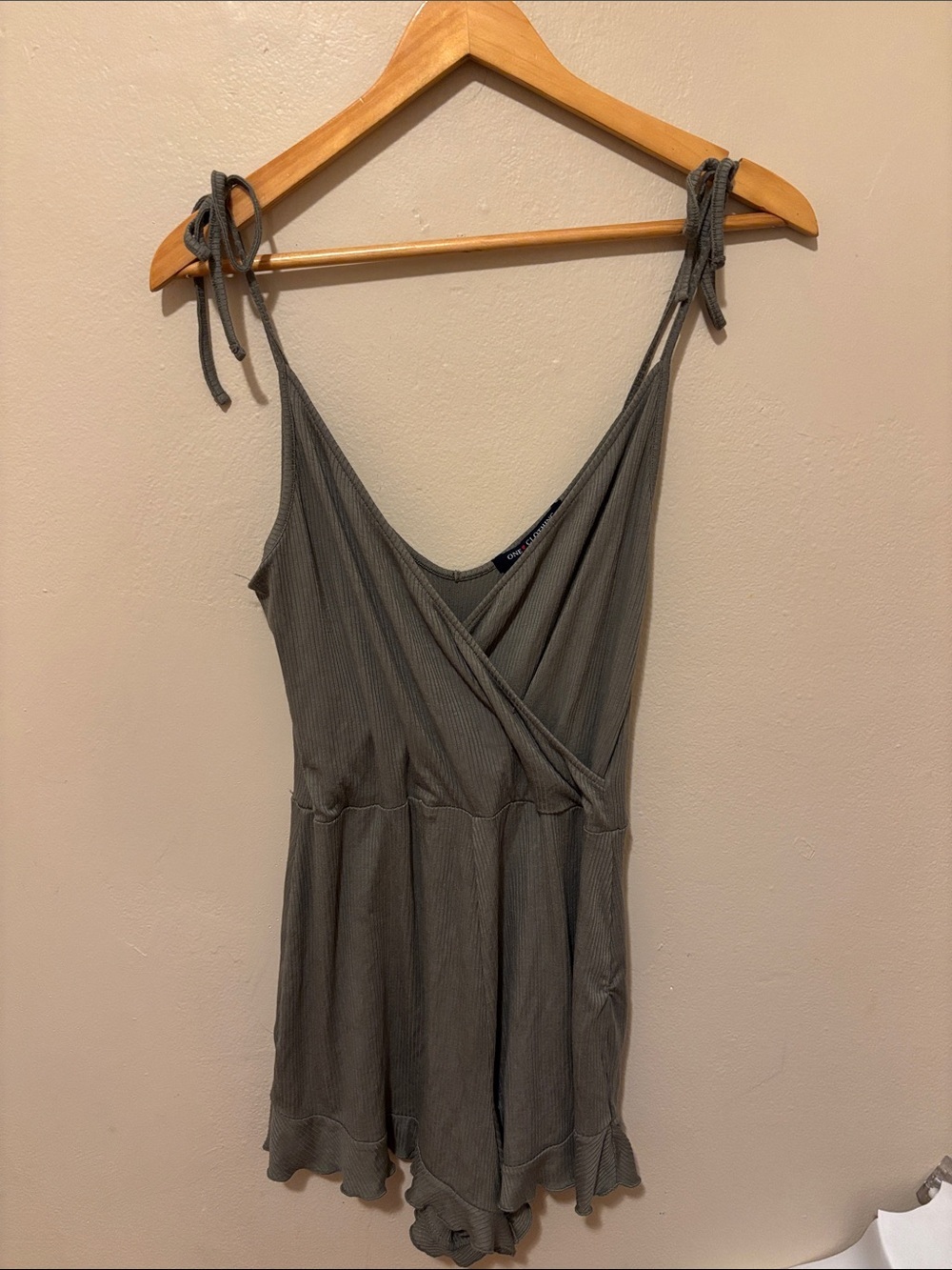 ONE CLOTHING Ribbed Tank Romper in Olive-Gray